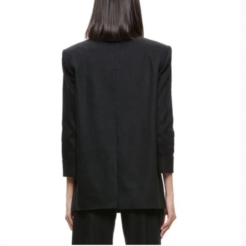 Alice + Olivia Shan Linen Rolled Cuff Blazer in Black Size 14 Like New - Picture 3 of 8